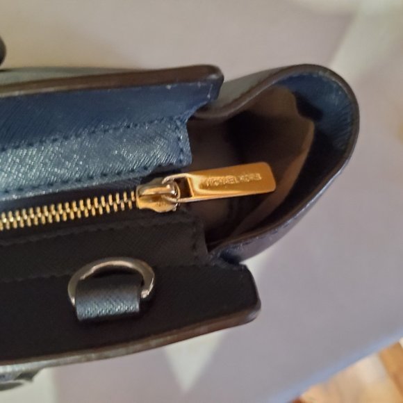 Michael Kors Navy Blue Leather Tote Bag Purse - Picture 8 of 12